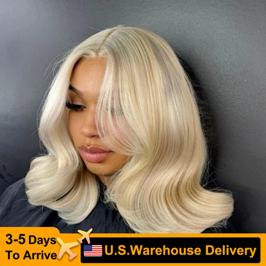 180% Density 613 Blonde Loose Wave Bob Wigs Short Bob Wig Body Wave Wigs Human Hair Left Side Part 5x5 HD Lace Wig For Women