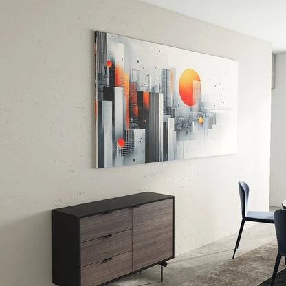 【 Elegant 】 Modern abstract canvas art, pine frame - geometric urban landscape design, 1.5 inches thick, interior decoration