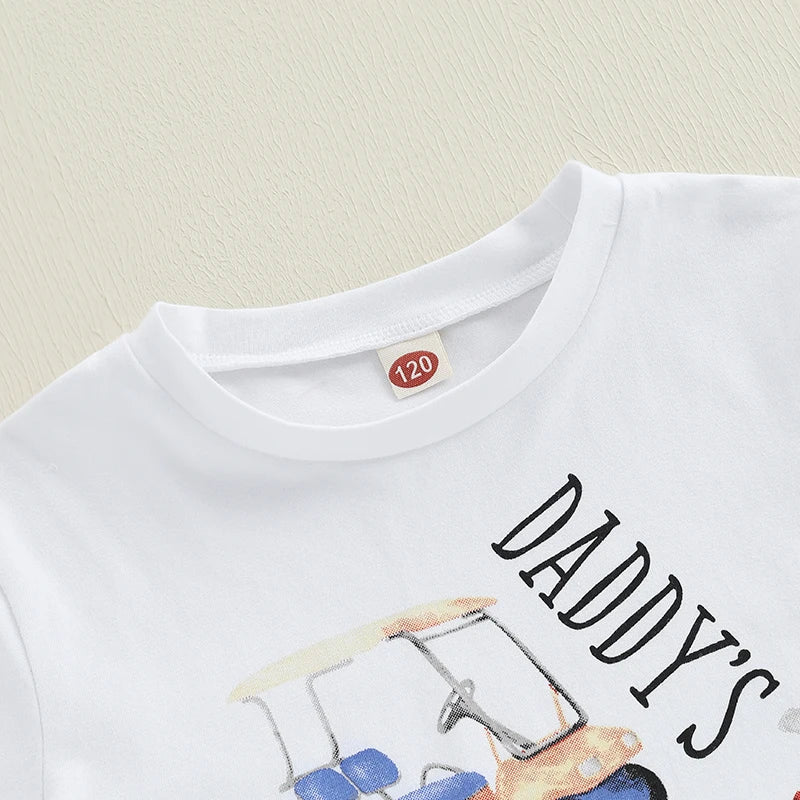 Boys Stylish Summer Ensemble Relaxed Fit Tee with Golf Print and Matching Shorts for a Cool 2-Piece Set