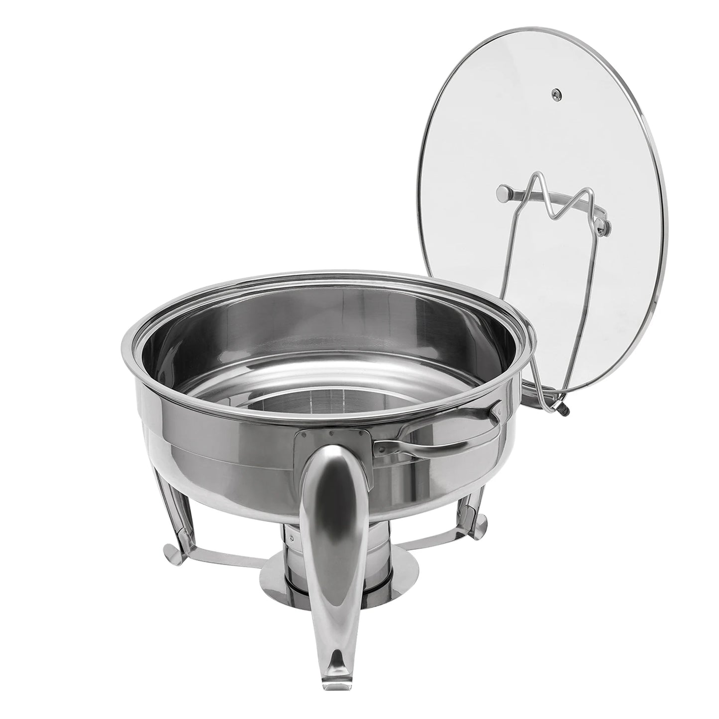 Round Alcohol-Heated Chafing Dish with Glass Lid, 6L Capacity, Stainless Steel, Ideal for Parties and Family Gatherings