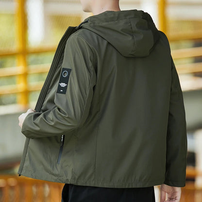 Men's Waterproof Military Jacket Hooded Windbreaker Casual Outdoor Camping Sports Coat Thin Zipper Closure Regular Fit