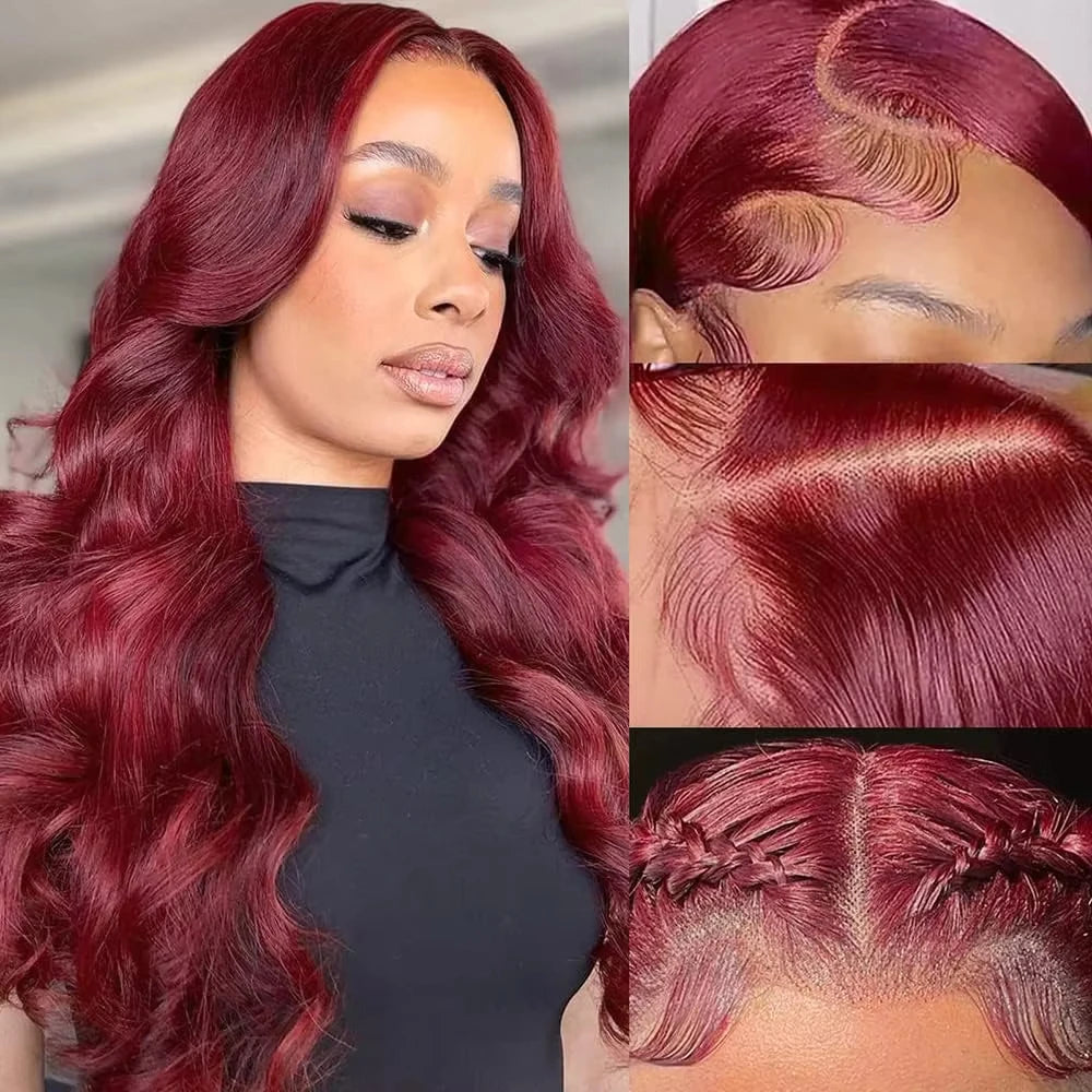 200 Density 13x6 Hd Lace Front Human Hair Wig 99J Burgundy Preplucked Hd Transparent 13x4 Body Wave Human Hair Lace Frontal Wigs