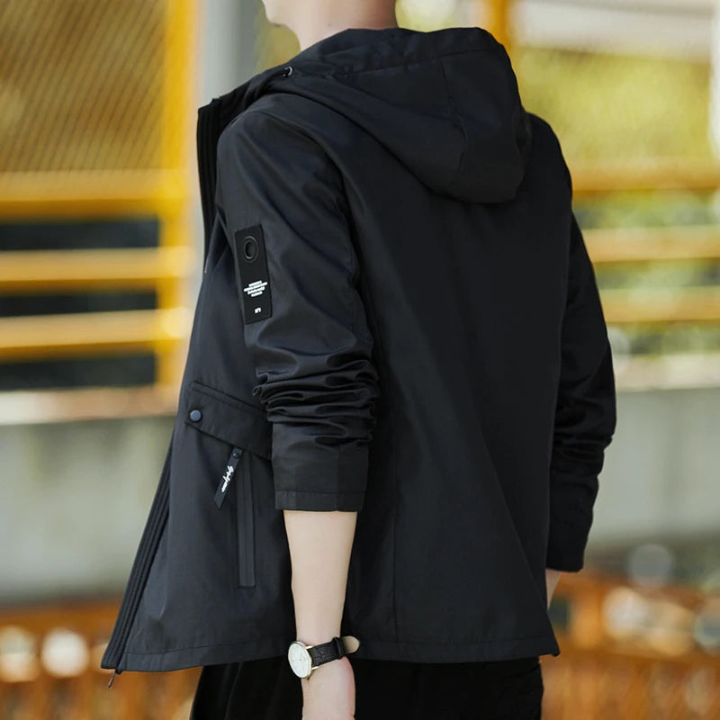 Men's Waterproof Military Jacket Hooded Windbreaker Casual Outdoor Camping Sports Coat Thin Zipper Closure Regular Fit