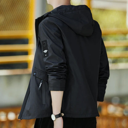 Men's Waterproof Military Jacket Hooded Windbreaker Casual Outdoor Camping Sports Coat Thin Zipper Closure Regular Fit