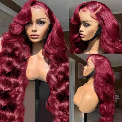 30 Inch 200% Body Wave Wig Burgundy 99J Lace Front Wig 13x4 13x6 HD Lace Frontal Wig Human Hair Pre Plucked 99j Red Colored Wig