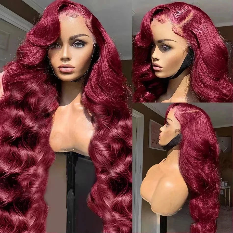 30 Inch 200% Body Wave Wig Burgundy 99J Lace Front Wig 13x4 13x6 HD Lace Frontal Wig Human Hair Pre Plucked 99j Red Colored Wig