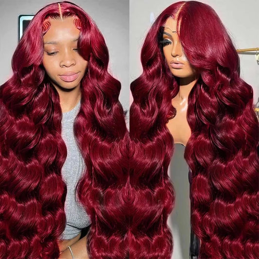 30 Inch 200% Body Wave Wig Burgundy 99J Lace Front Wig 13x4 13x6 HD Lace Frontal Wig Human Hair Pre Plucked 99j Red Colored Wig
