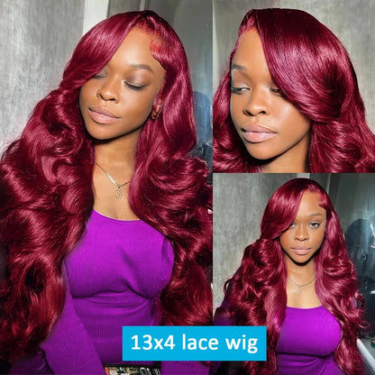 30 Inch 200% Body Wave Wig Burgundy 99J Lace Front Wig 13x4 13x6 HD Lace Frontal Wig Human Hair Pre Plucked 99j Red Colored Wig