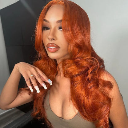 Ginger Orange 13x4 Body Wave 200 Density Short Bob Frontal Wig Brazilian Virgin Hair HD Transparent Lace wig Pre plucked Wigs