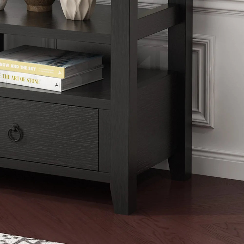 3 Tier Vintage Solid Console Table with 3 Drawers and Shelves, Industrial Console Table Coffee Table