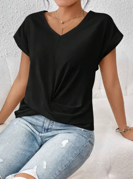 Women’s Casual Knot T-Shirt – Short Sleeve Irregular Hem, Soft & Stylish