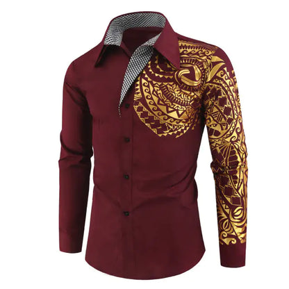Luxury Gold Accent Slim Fit Long Sleeve Shirt