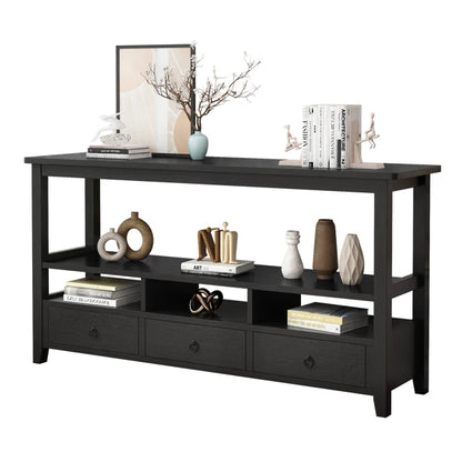 3 Tier Vintage Solid Console Table with 3 Drawers and Shelves, Industrial Console Table Coffee Table