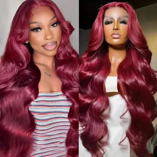 200 Density 13x6 Hd Lace Front Human Hair Wig 99J Burgundy Preplucked Hd Transparent 13x4 Body Wave Human Hair Lace Frontal Wigs