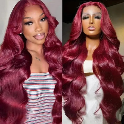 200 Density 13x6 Hd Lace Front Human Hair Wig 99J Burgundy Preplucked Hd Transparent 13x4 Body Wave Human Hair Lace Frontal Wigs