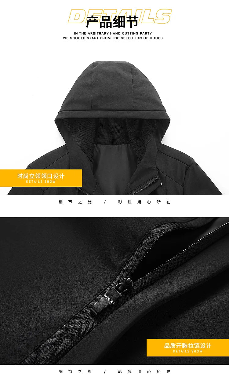 Men's Waterproof Military Jacket Hooded Windbreaker Casual Outdoor Camping Sports Coat Thin Zipper Closure Regular Fit
