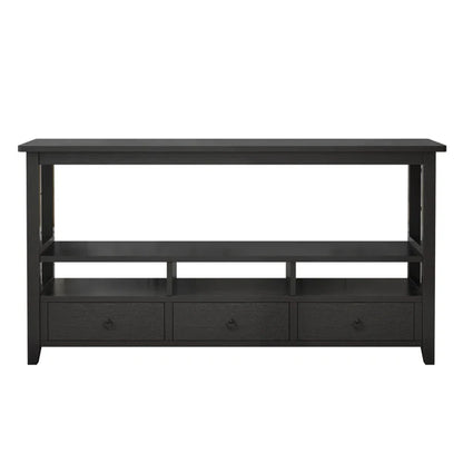 3 Tier Vintage Solid Console Table with 3 Drawers and Shelves, Industrial Console Table Coffee Table