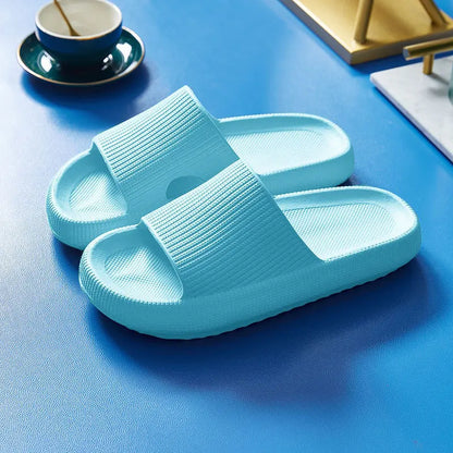 EVA Thick Sole 4cm Beach Slippers Cloud-Like Comfort Home Use Couple Height Increasing Indoor Solid Color Summer Sandals