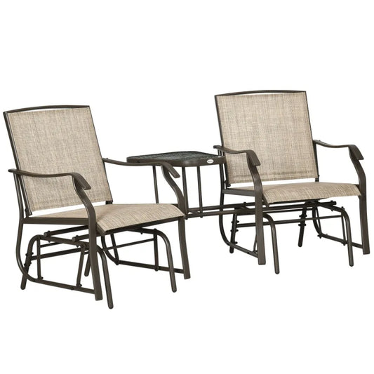 Outdoor Glider Chairs with Coffee Table Patio 2Seat Rocking Chair Swing Loveseat with Breathable Sling for Backyard Garden