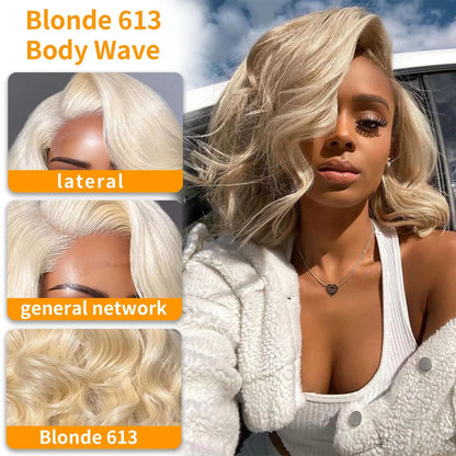 180% Density 613 Blonde Loose Wave Bob Wigs Short Bob Wig Body Wave Wigs Human Hair Left Side Part 5x5 HD Lace Wig For Women