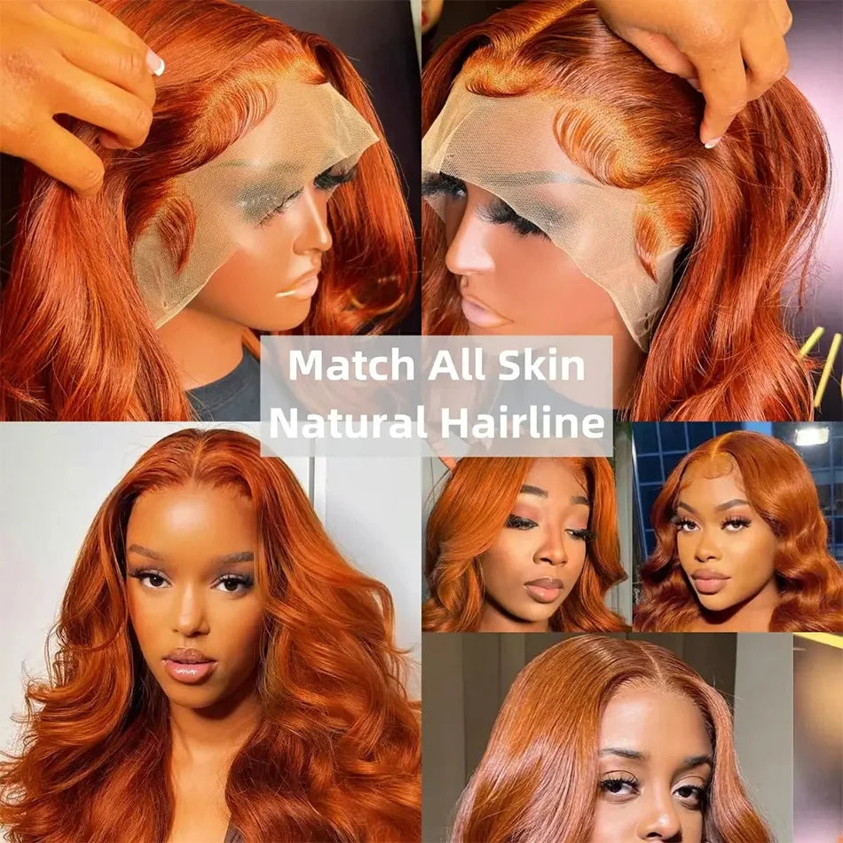 Ginger Orange 13x4 Body Wave 200 Density Short Bob Frontal Wig Brazilian Virgin Hair HD Transparent Lace wig Pre plucked Wigs