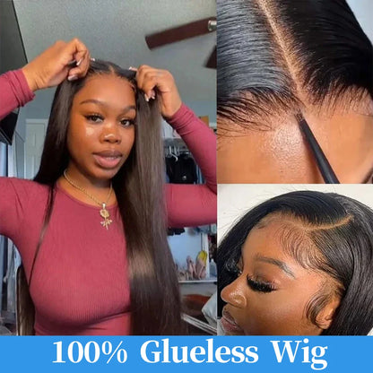200 Density Black 4x4 5x5 Straight PreCut Closure Glueless Wig bleached knot Brazilian Virgin Hair For Women HD Transparent Lace