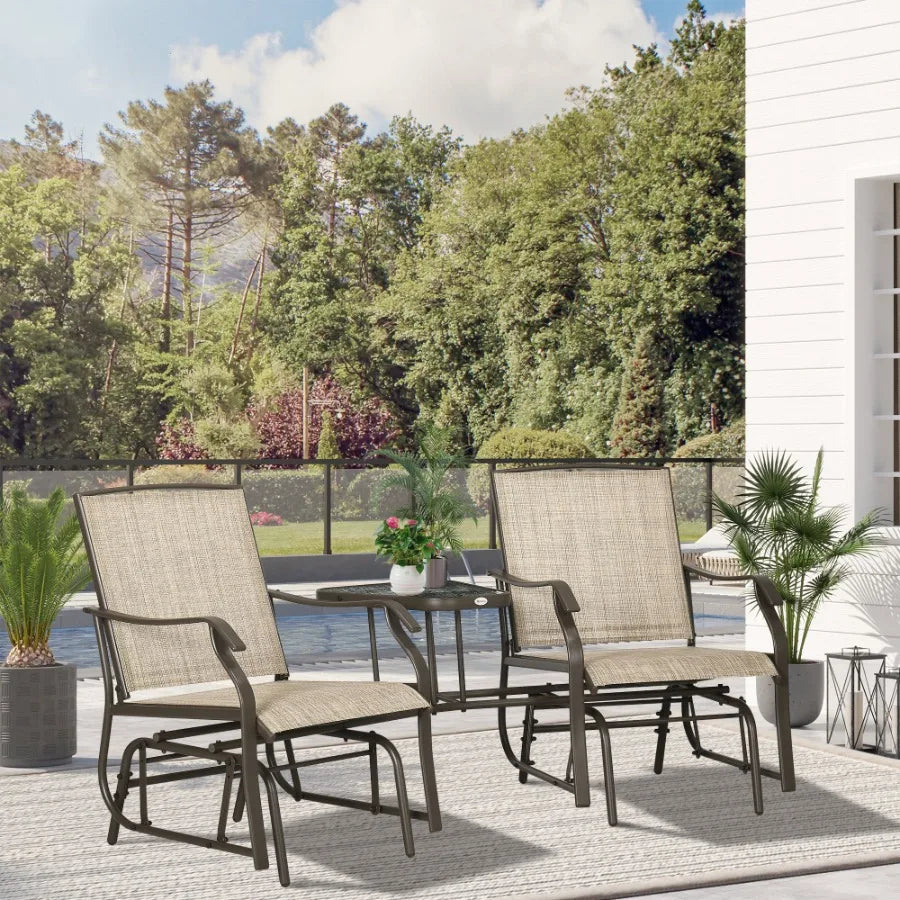Outdoor Glider Chairs with Coffee Table Patio 2Seat Rocking Chair Swing Loveseat with Breathable Sling for Backyard Garden