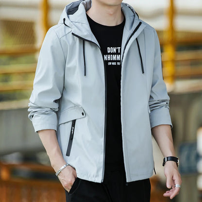 Men's Waterproof Military Jacket Hooded Windbreaker Casual Outdoor Camping Sports Coat Thin Zipper Closure Regular Fit