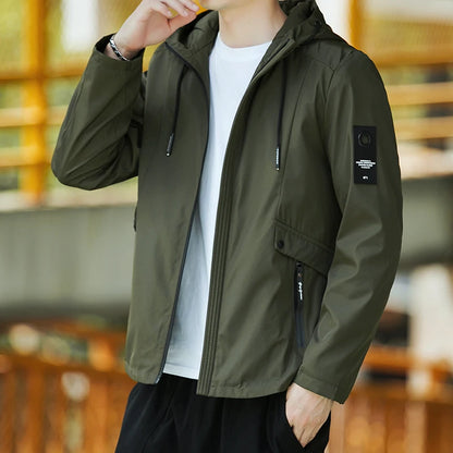 Men's Waterproof Military Jacket Hooded Windbreaker Casual Outdoor Camping Sports Coat Thin Zipper Closure Regular Fit