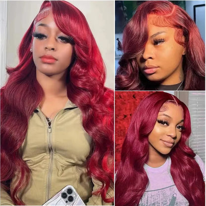 30 Inch 200% Body Wave Wig Burgundy 99J Lace Front Wig 13x4 13x6 HD Lace Frontal Wig Human Hair Pre Plucked 99j Red Colored Wig