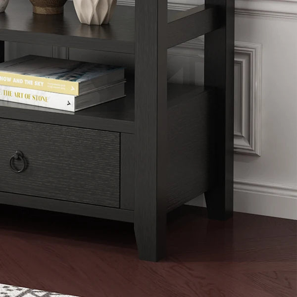 3 Tier Vintage Solid Console Table with 3 Drawers and Shelves, Industrial Console Table Coffee Table