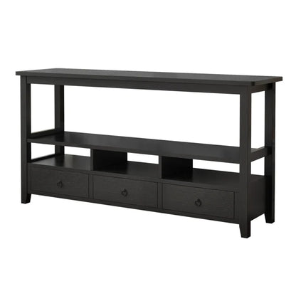 3 Tier Vintage Solid Console Table with 3 Drawers and Shelves, Industrial Console Table Coffee Table