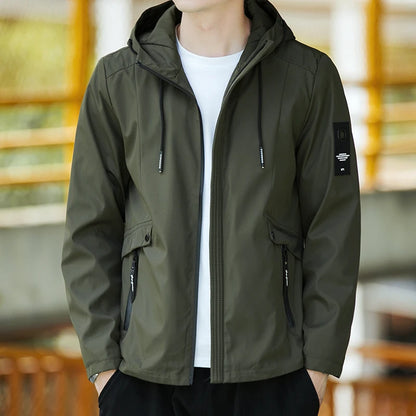 Men's Waterproof Military Jacket Hooded Windbreaker Casual Outdoor Camping Sports Coat Thin Zipper Closure Regular Fit
