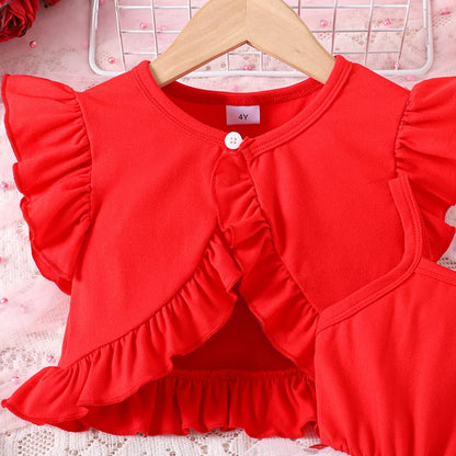 Toddler Girl Valentine s Day Outfit Heart Print Ruffle Sleeve Top with Tulle Patchwork Skirt and Matching Bow Headband