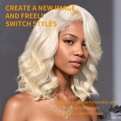 180% Density 613 Blonde Loose Wave Bob Wigs Short Bob Wig Body Wave Wigs Human Hair Left Side Part 5x5 HD Lace Wig For Women