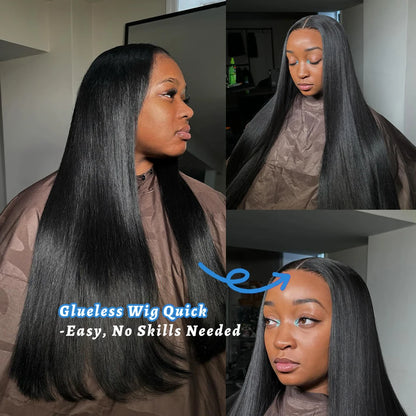 200 Density Black 4x4 5x5 Straight PreCut Closure Glueless Wig bleached knot Brazilian Virgin Hair For Women HD Transparent Lace