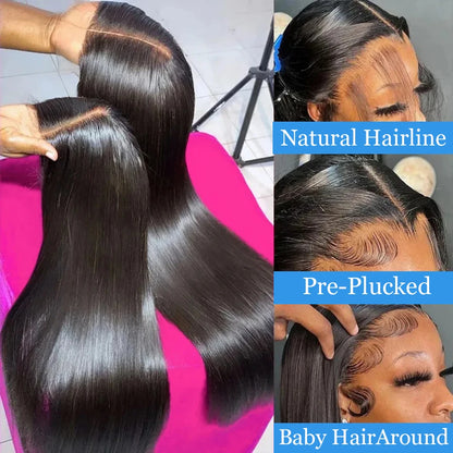 200 Density Black 4x4 5x5 Straight PreCut Closure Glueless Wig bleached knot Brazilian Virgin Hair For Women HD Transparent Lace
