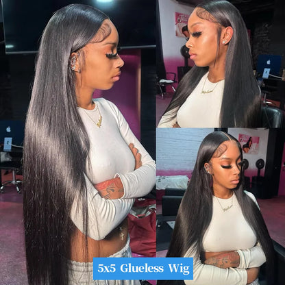 200 Density Black 4x4 5x5 Straight PreCut Closure Glueless Wig bleached knot Brazilian Virgin Hair For Women HD Transparent Lace