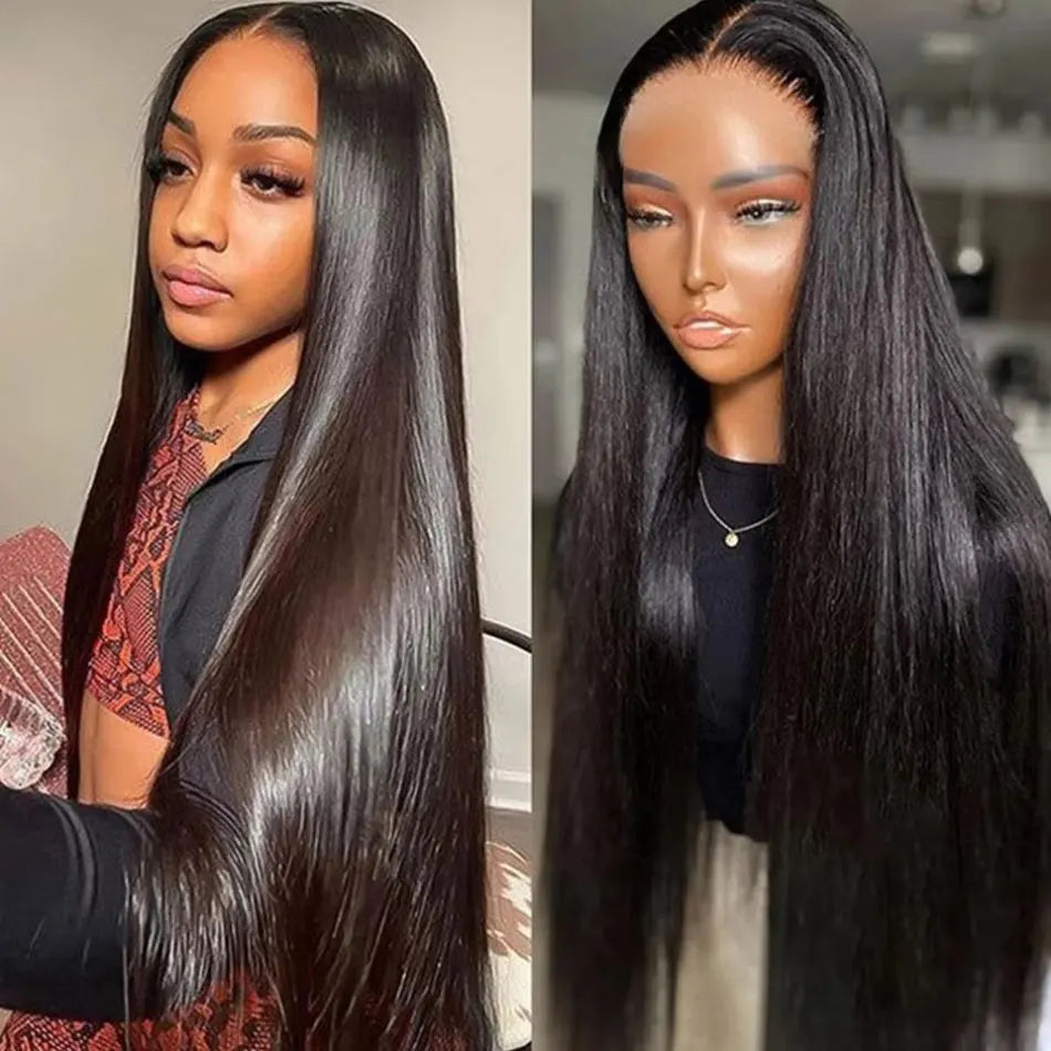 200 Density Black 4x4 5x5 Straight PreCut Closure Glueless Wig bleached knot Brazilian Virgin Hair For Women HD Transparent Lace