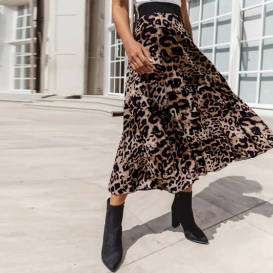 Women’s Animal Print Skirt – Elegant High Waist Midi