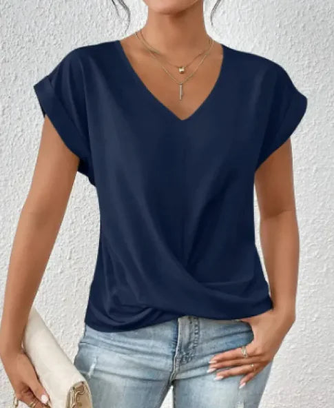Women’s Casual Knot T-Shirt – Short Sleeve Irregular Hem, Soft & Stylish