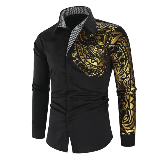 Luxury Gold Accent Slim Fit Long Sleeve Shirt