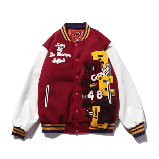 Hip-Hop Leather Stitched Baseball Jacket