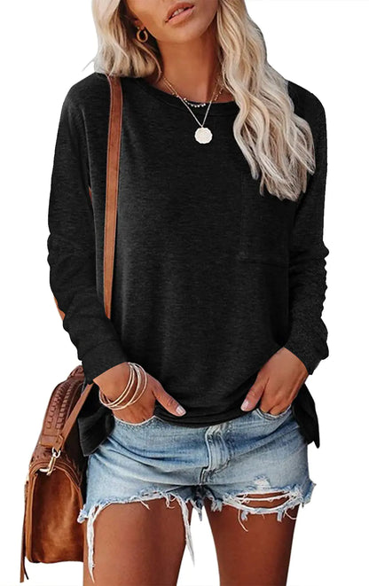 Women’s Off-Shoulder Long Sleeve Pocket Tee – Soft & Stylish Casual Top