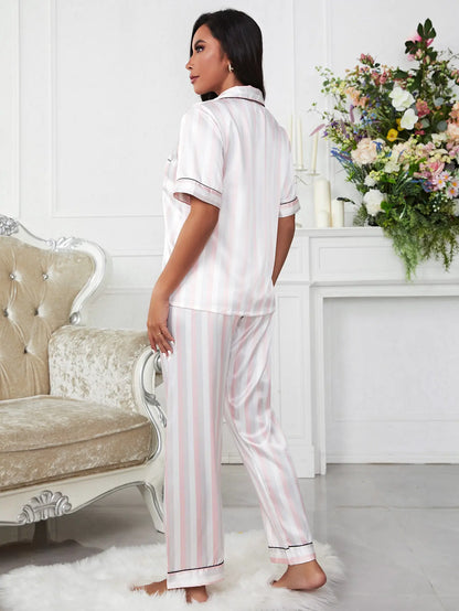 Women's Pink Silk Satin Pajama Set - 2 Piece Sleepwear