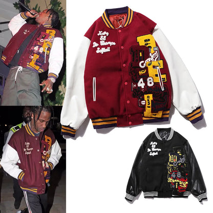 Hip-Hop Leather Stitched Baseball Jacket