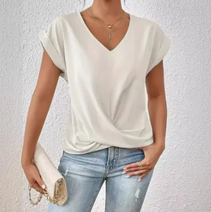 Women’s Casual Knot T-Shirt – Short Sleeve Irregular Hem, Soft & Stylish