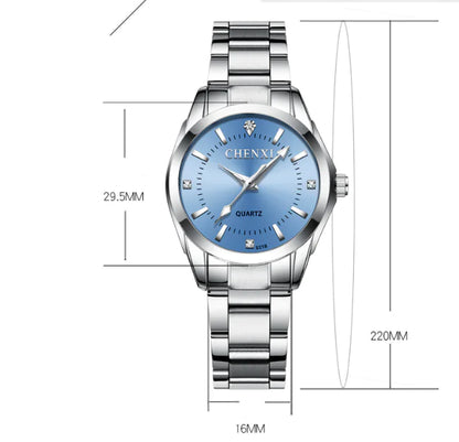 CHENXI Elegant Women’s Quartz Watch – Silver & Blue Minimalist Style