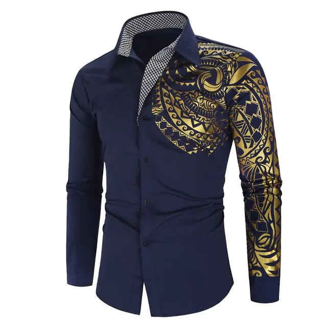 Luxury Gold Accent Slim Fit Long Sleeve Shirt