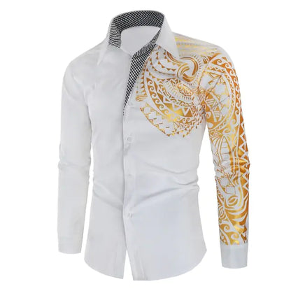 Luxury Gold Accent Slim Fit Long Sleeve Shirt